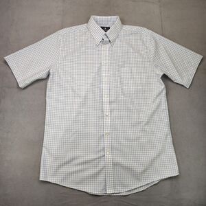 Stafford Short Sleeve Wrinkle Free Oxford Shirt Men's 16.5 White Blue Gingham